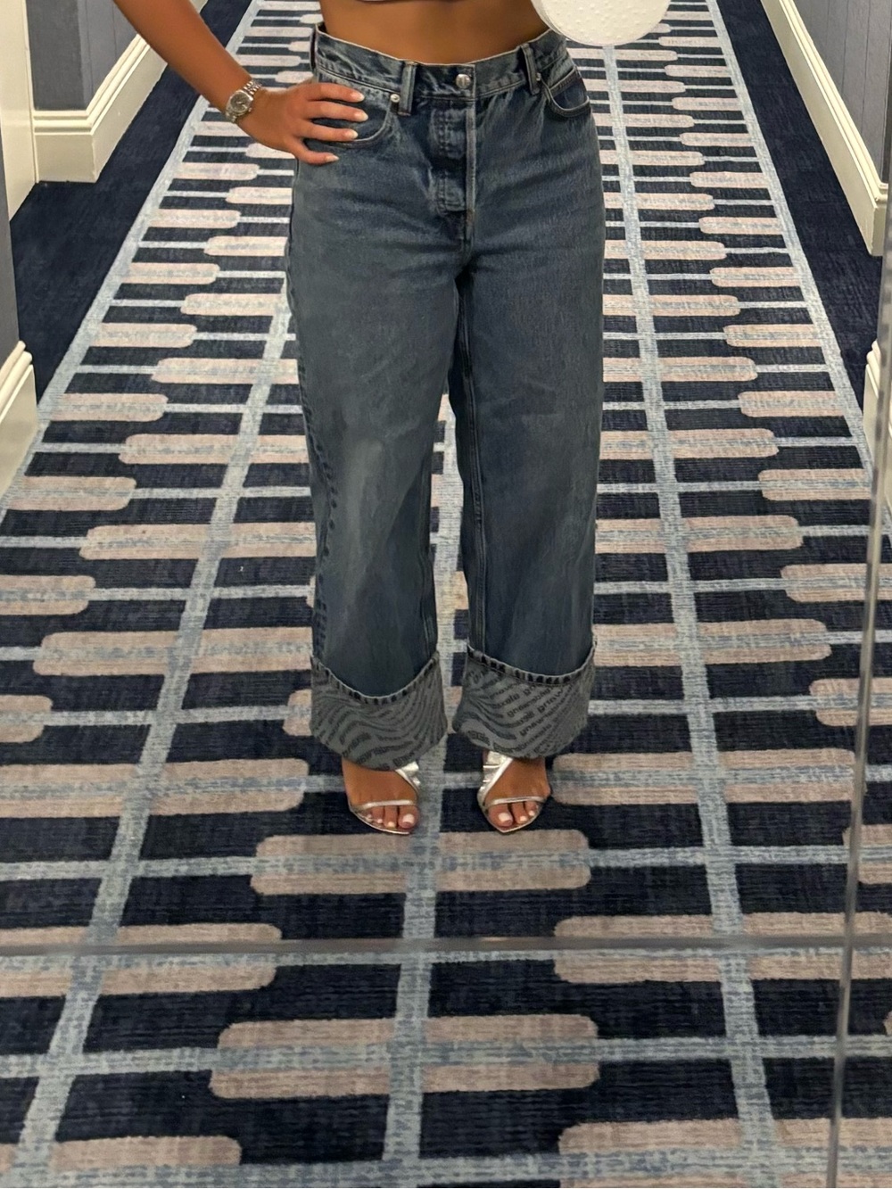 Alexander Wang Wide Leg Cuffed Blue Women's Jeans